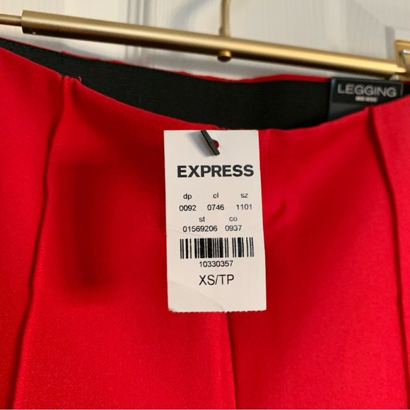 💋 EXPRESS Lipstick Red Pintuck Stretch Mid-rise Leggings Skinny Pants - Picture 12 of 12
